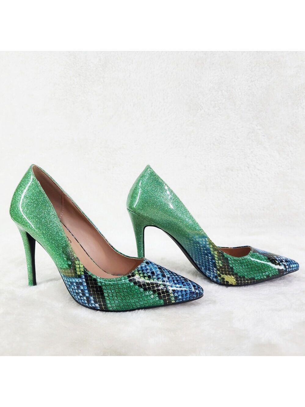 NIB Fabio Green Glitter Ombre Patent 4" High Heel Shoes Pointy Toe Pump US 7-13 - Picture 7 of 11